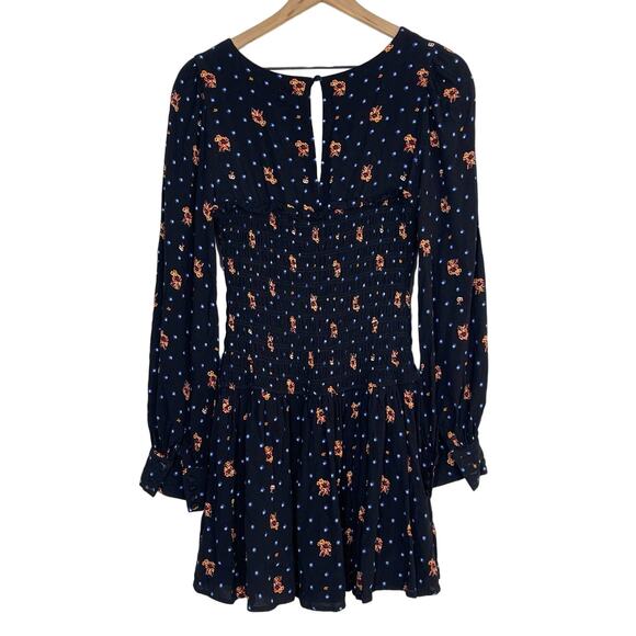 Free People Mini Dress Womens Size XS Black Two Faces Printed Long Bishop Sleeve - Picture 4 of 9